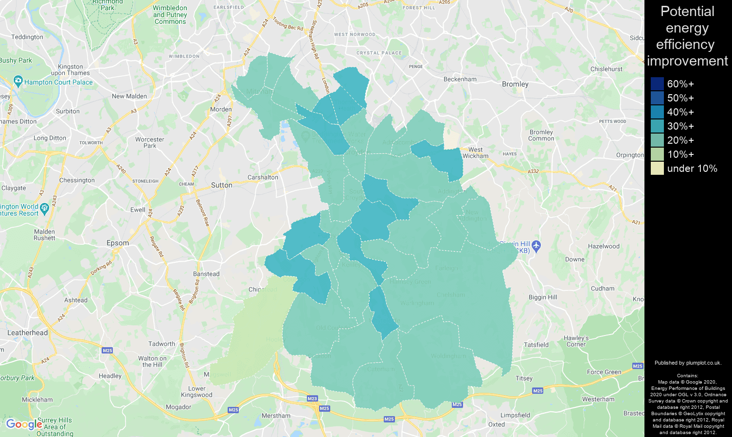 Croydon map of potential energy efficiency improvement of houses