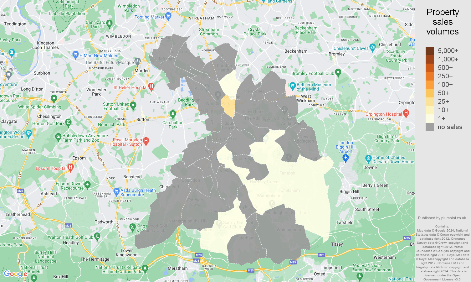 Croydon map of sales of new properties