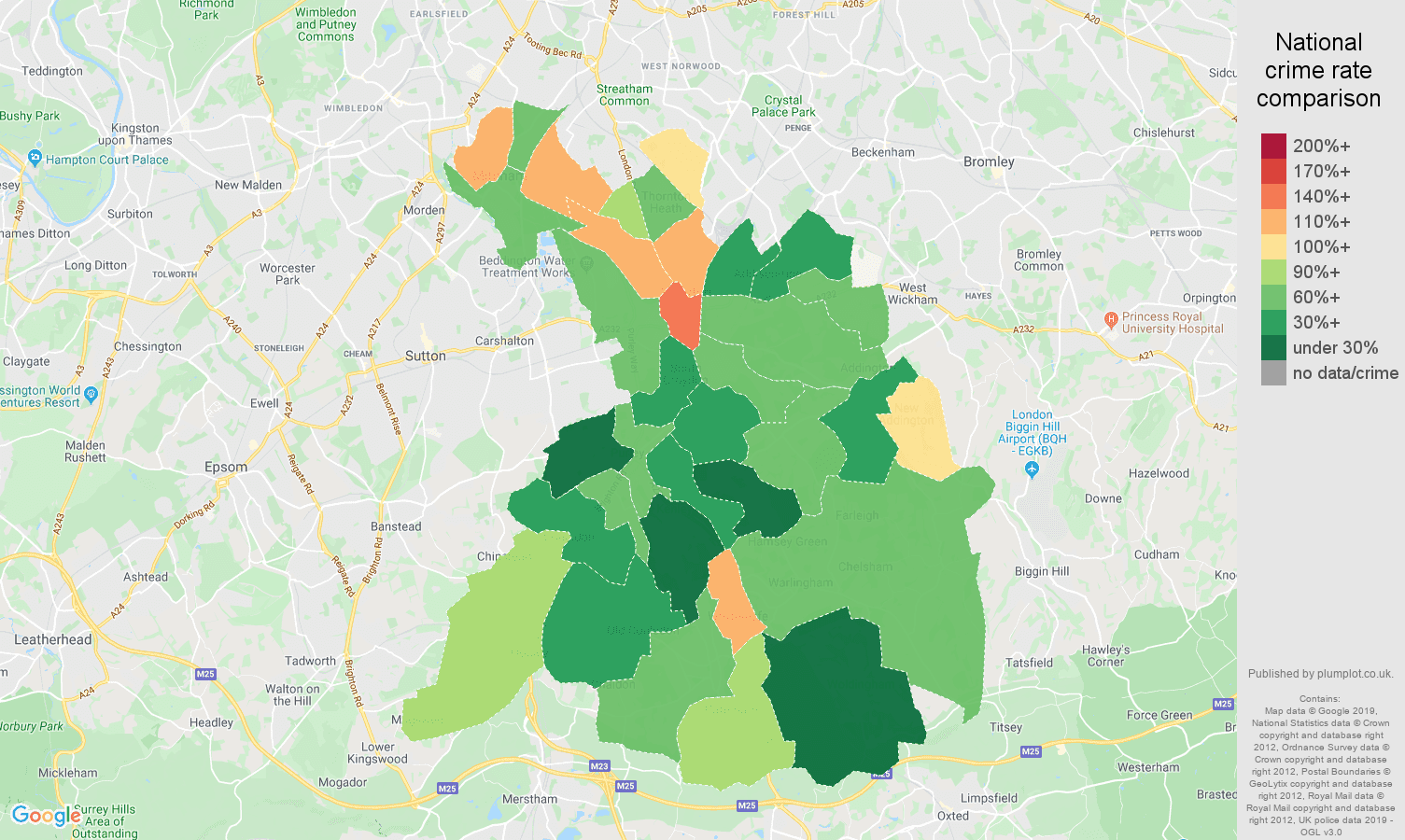 Croydon other crime rate comparison map
