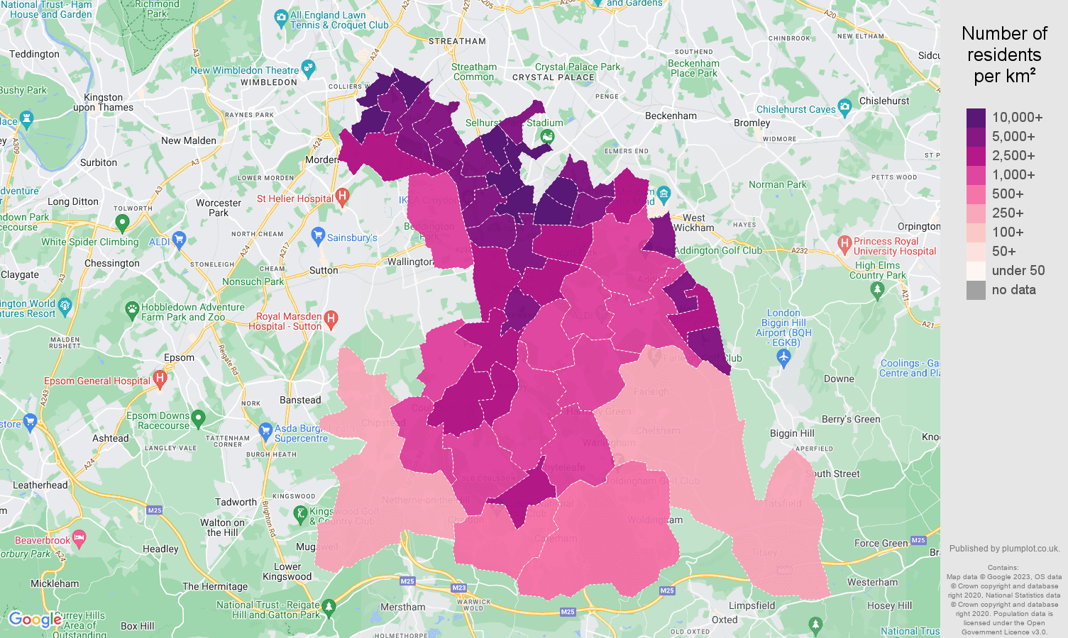 Croydon population density map