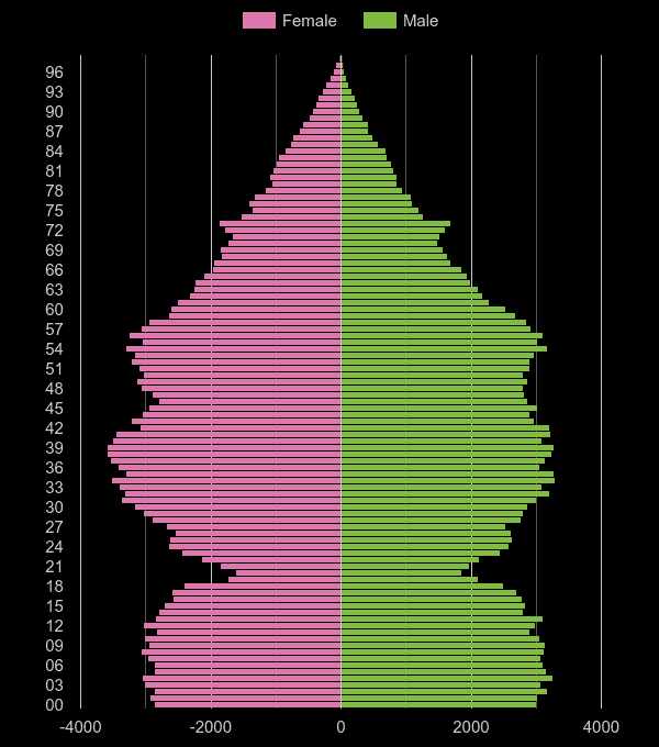 Croydon population pyramid by year