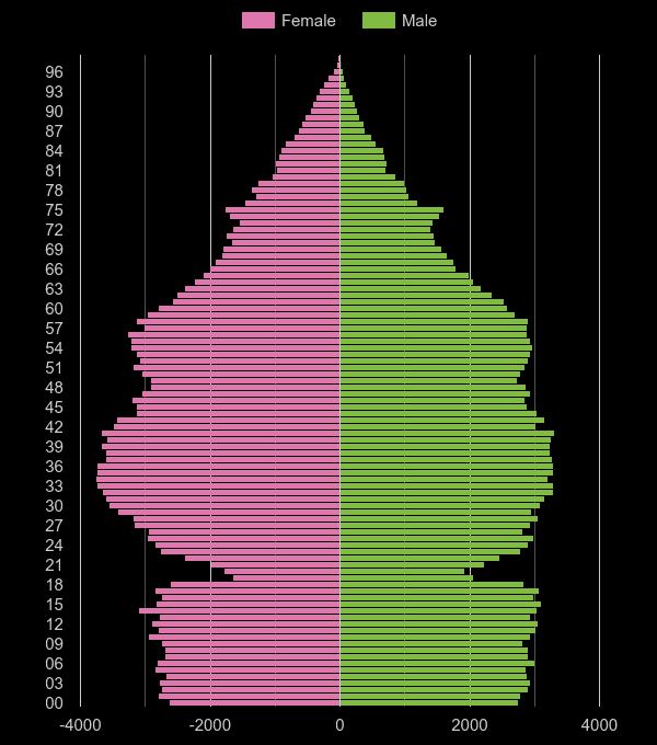 Croydon population pyramid by year