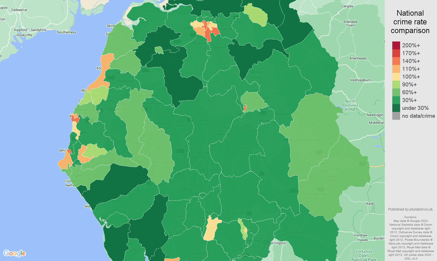 Cumbria crime rate comparison map