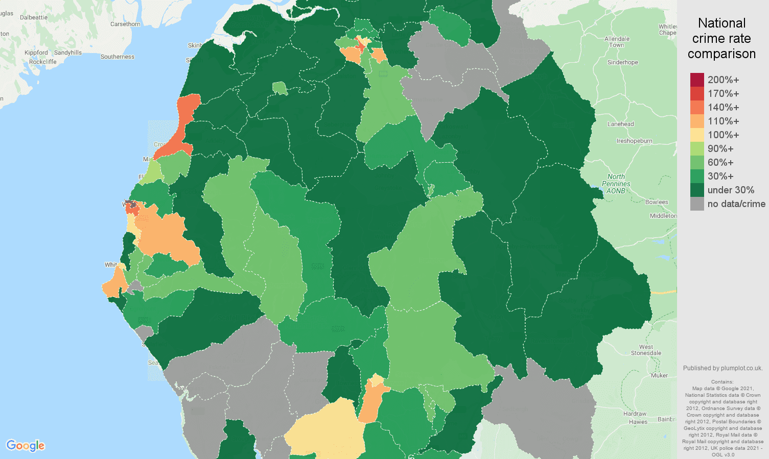 Cumbria drugs crime rate comparison map
