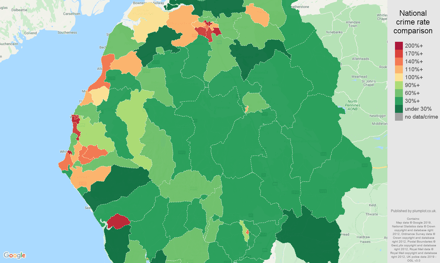 Cumbria public order crime rate comparison map