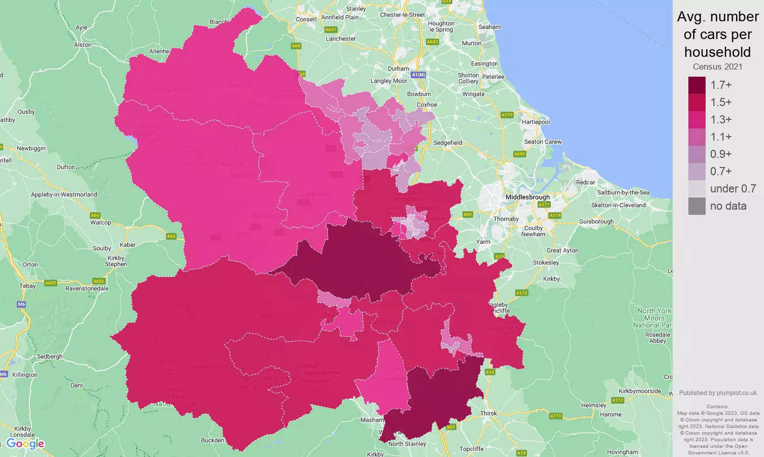 Darlington cars per household map