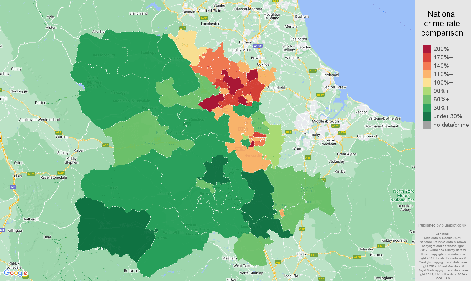 Darlington crime rate comparison map