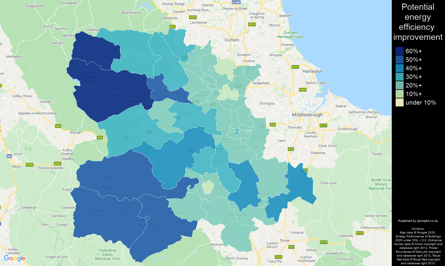 Darlington map of potential energy efficiency improvement of houses