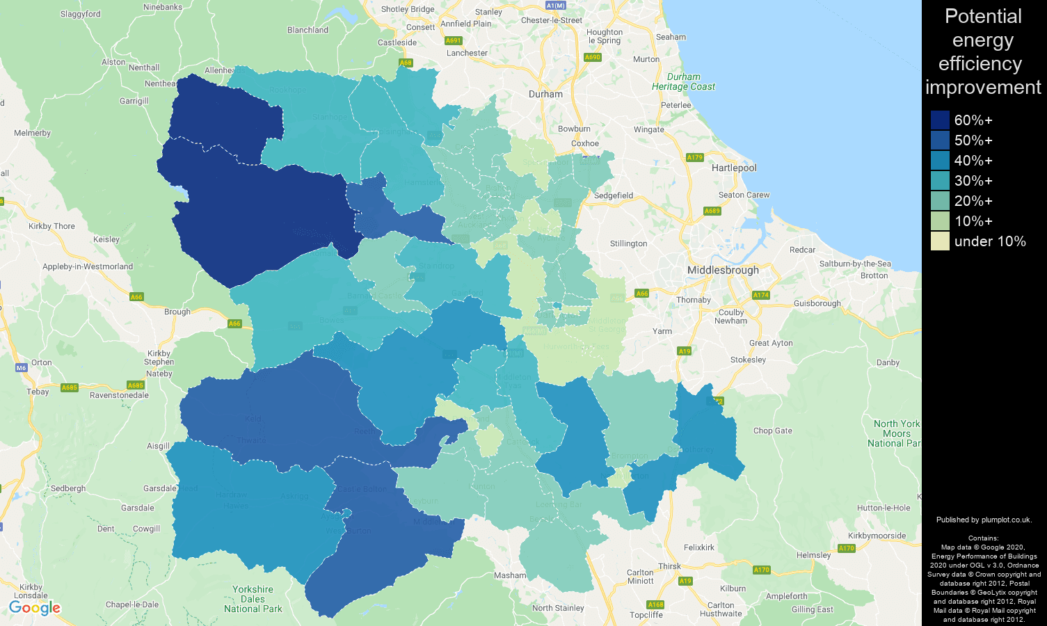 Darlington map of potential energy efficiency improvement of properties