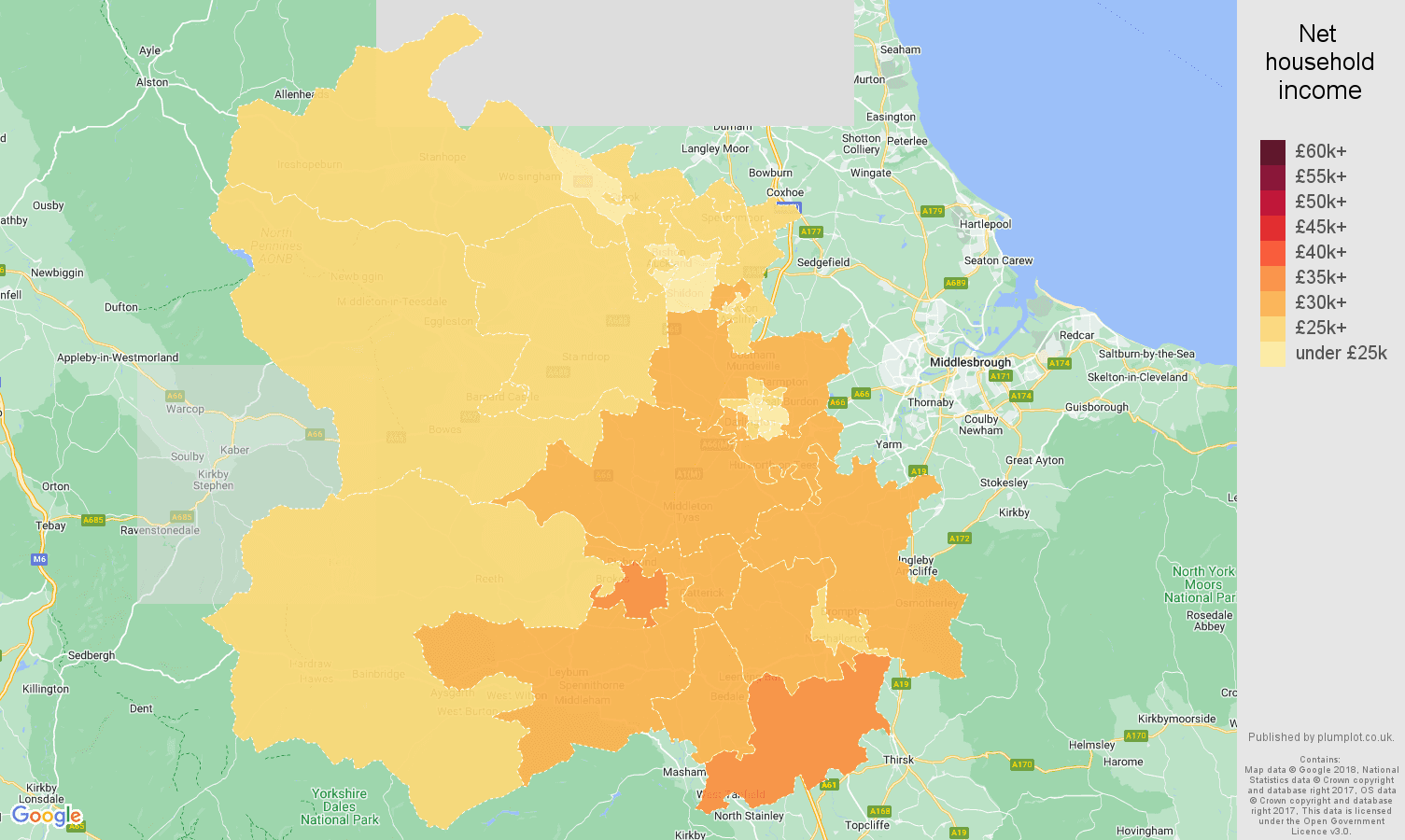 Darlington net household income map