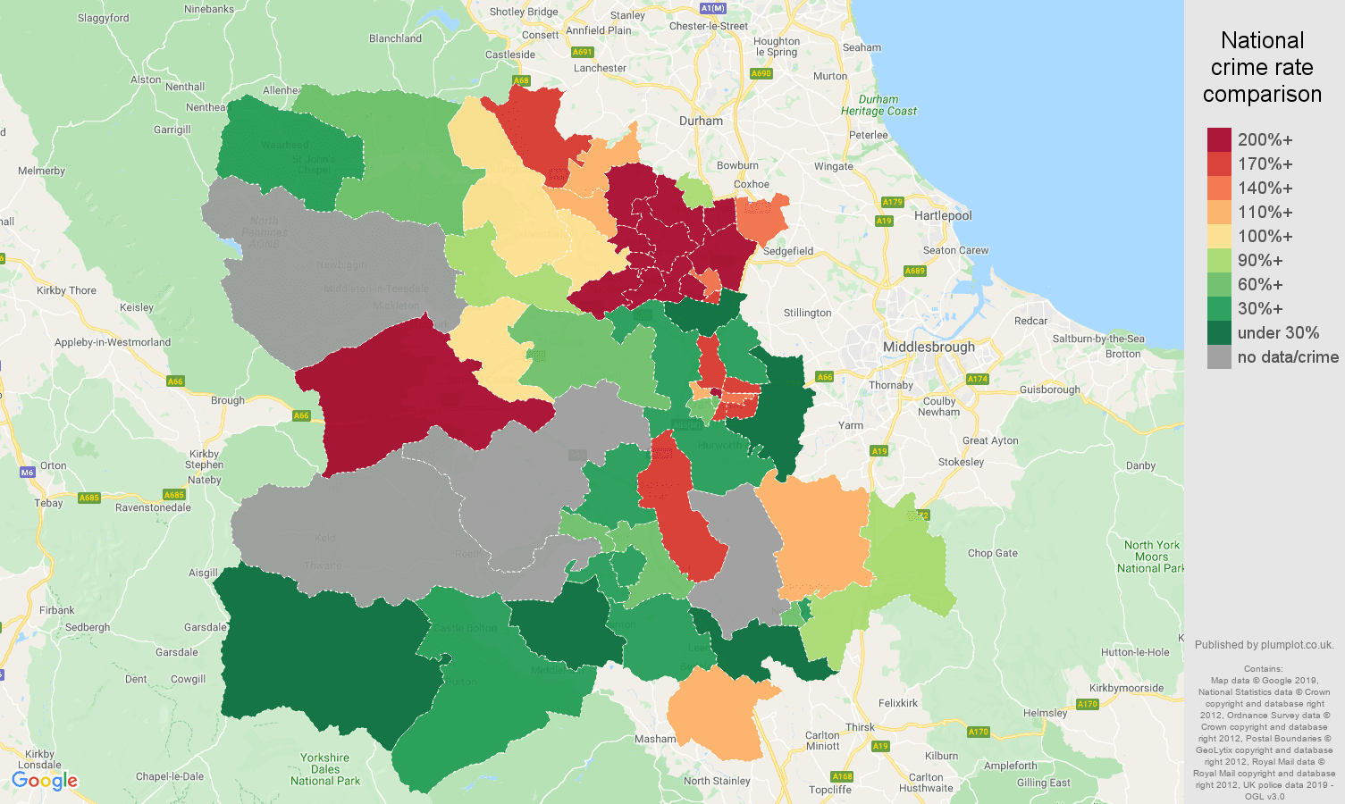Darlington other crime rate comparison map