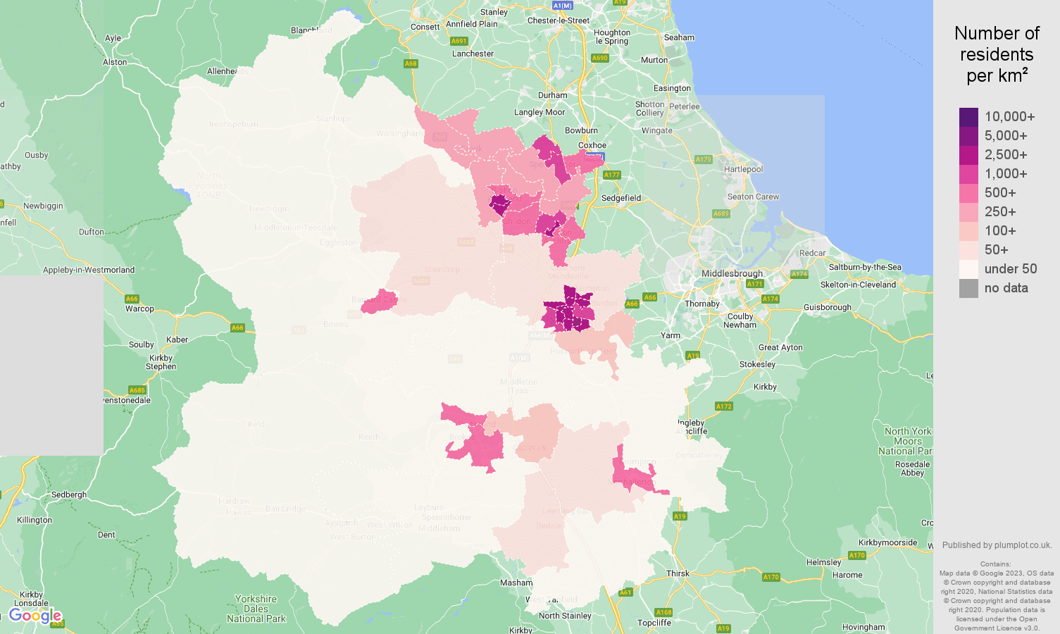 Darlington population density map