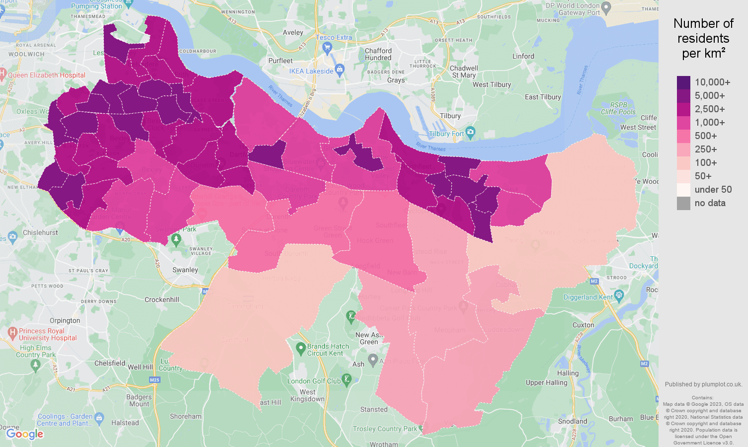 Dartford population density map