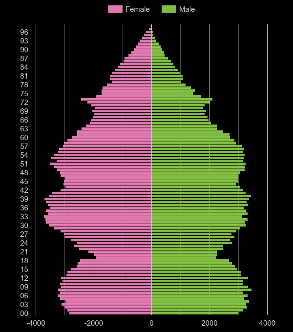 Dartford population pyramid by year