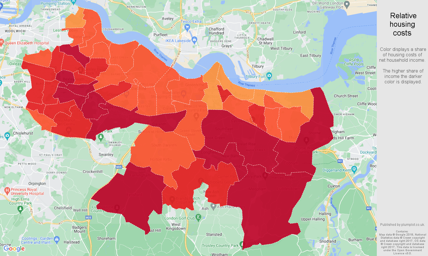 Dartford relative housing costs map