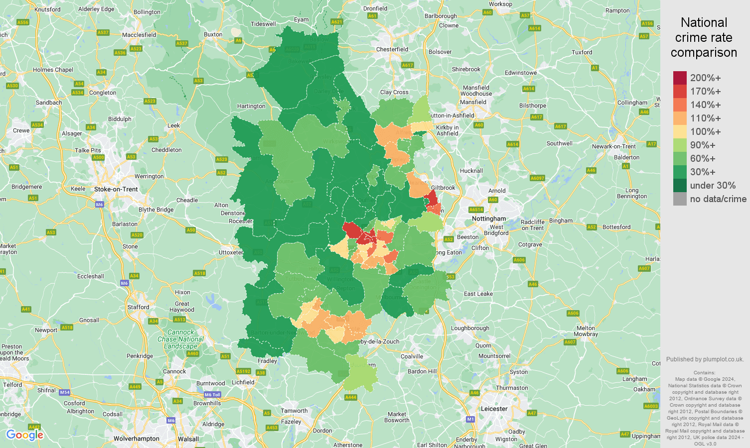 Derby crime rate comparison map