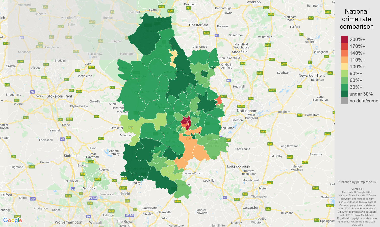 Derby drugs crime rate comparison map
