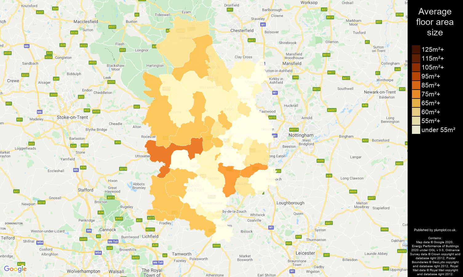 Derby map of average floor area size of flats