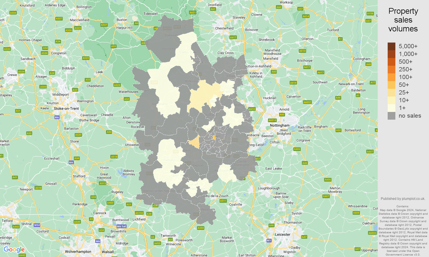 Derby map of sales of new properties