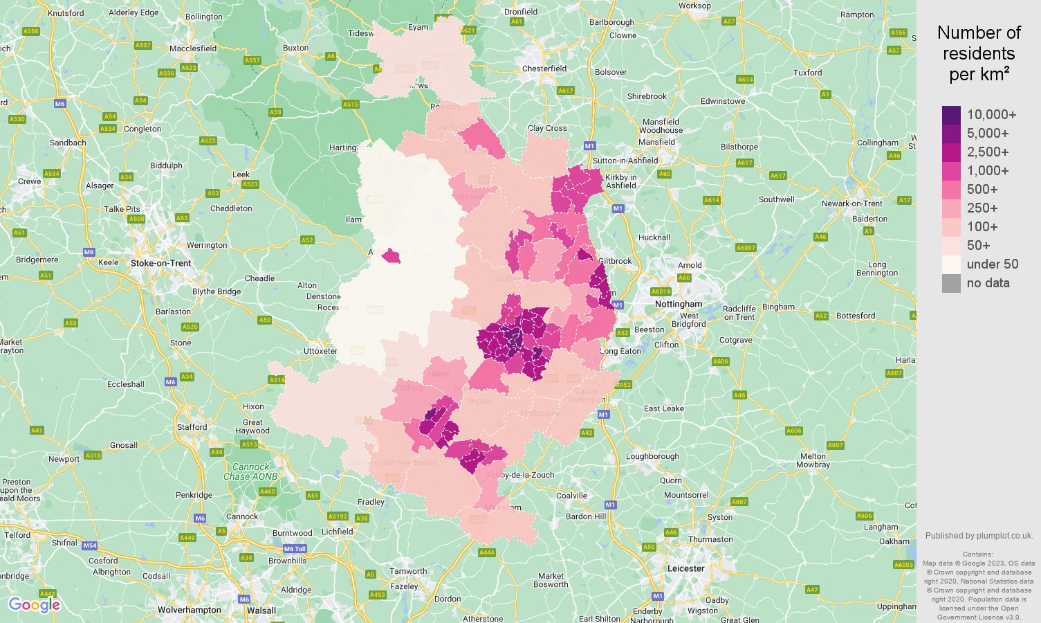 Derby population density map