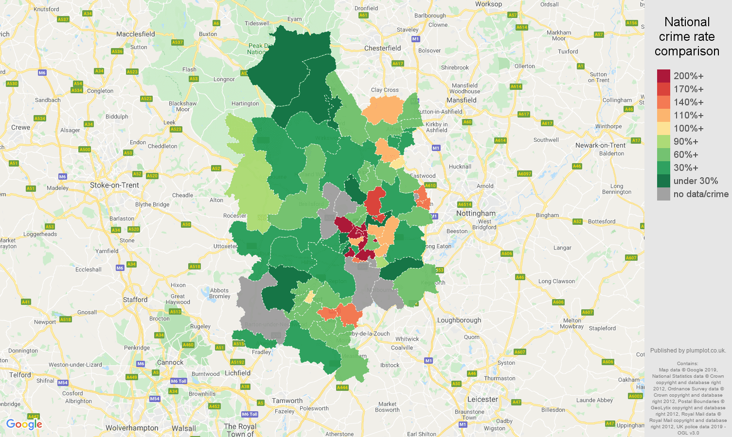 Derby possession of weapons crime rate comparison map