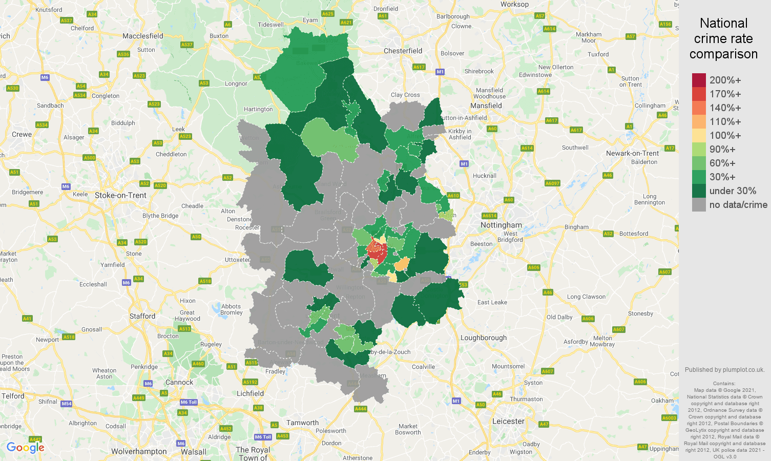 Derby theft from the person crime rate comparison map