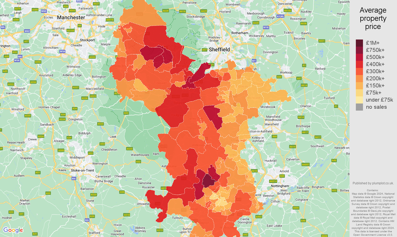Derbyshire house prices map
