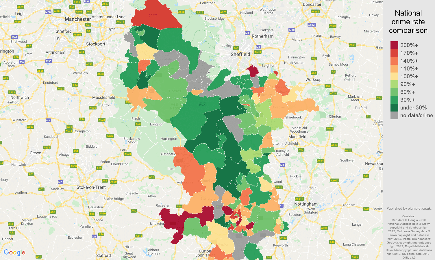 Derbyshire other crime rate comparison map