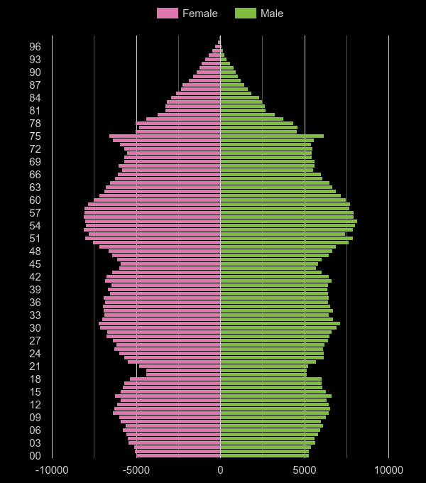 Derbyshire population pyramid by year