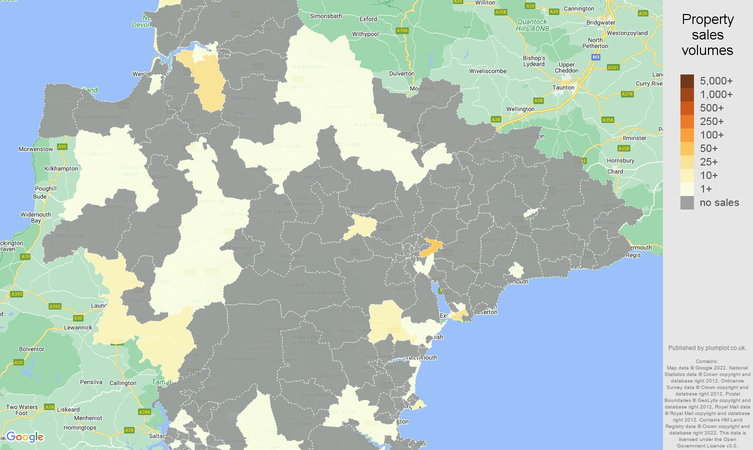 Devon map of sales of new properties