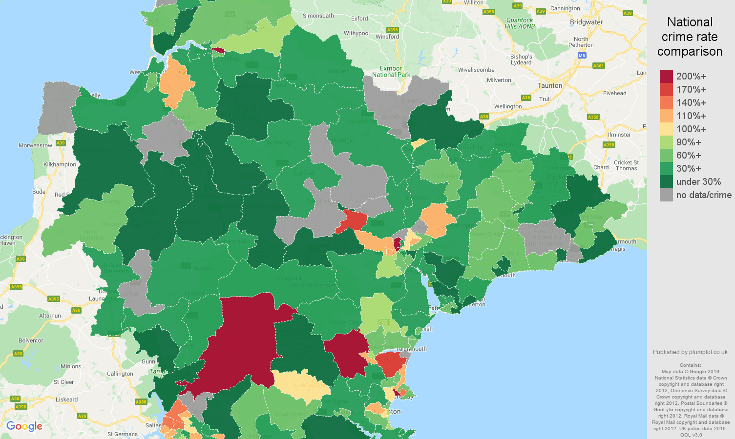 Devon other crime rate comparison map