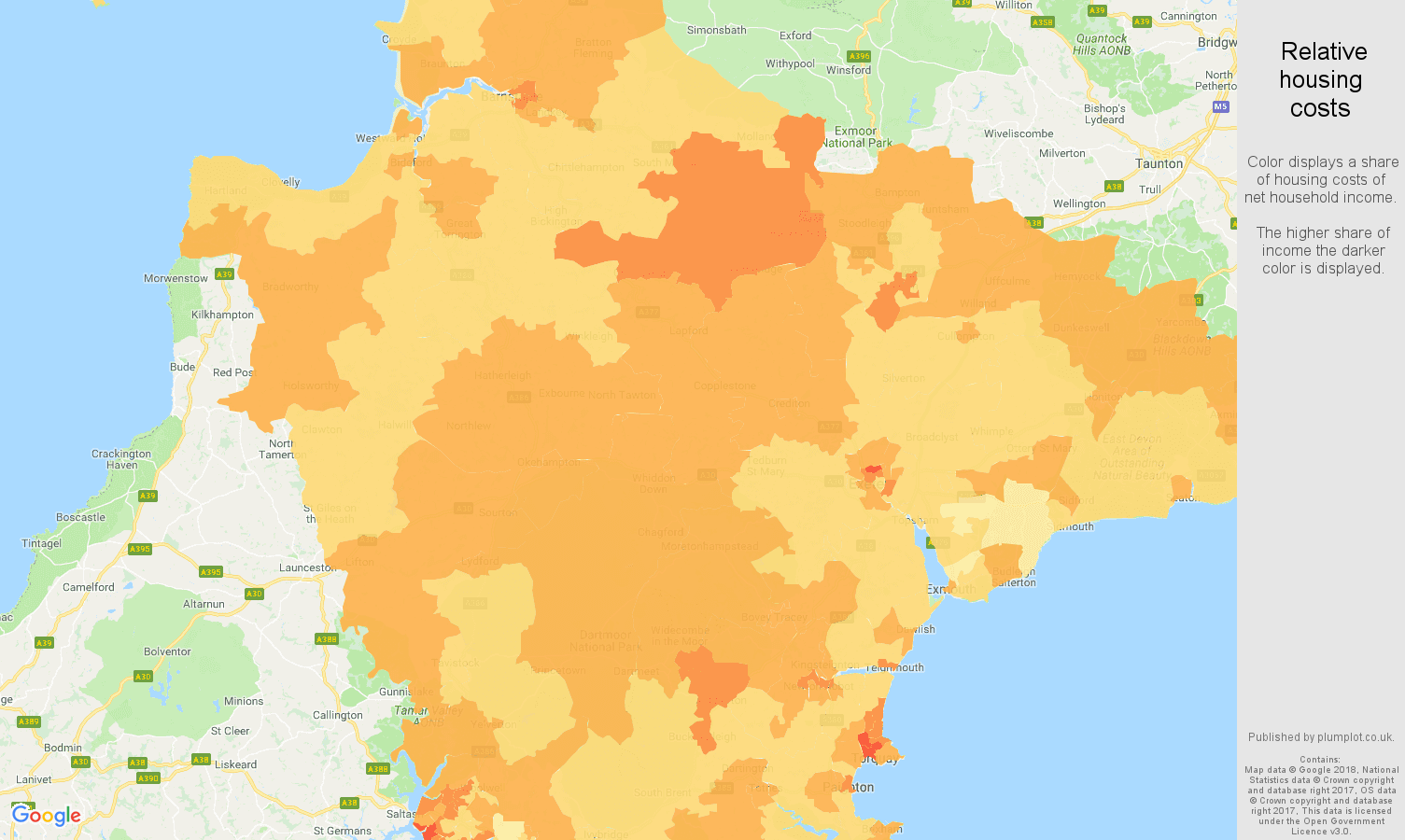 Devon relative housing costs map