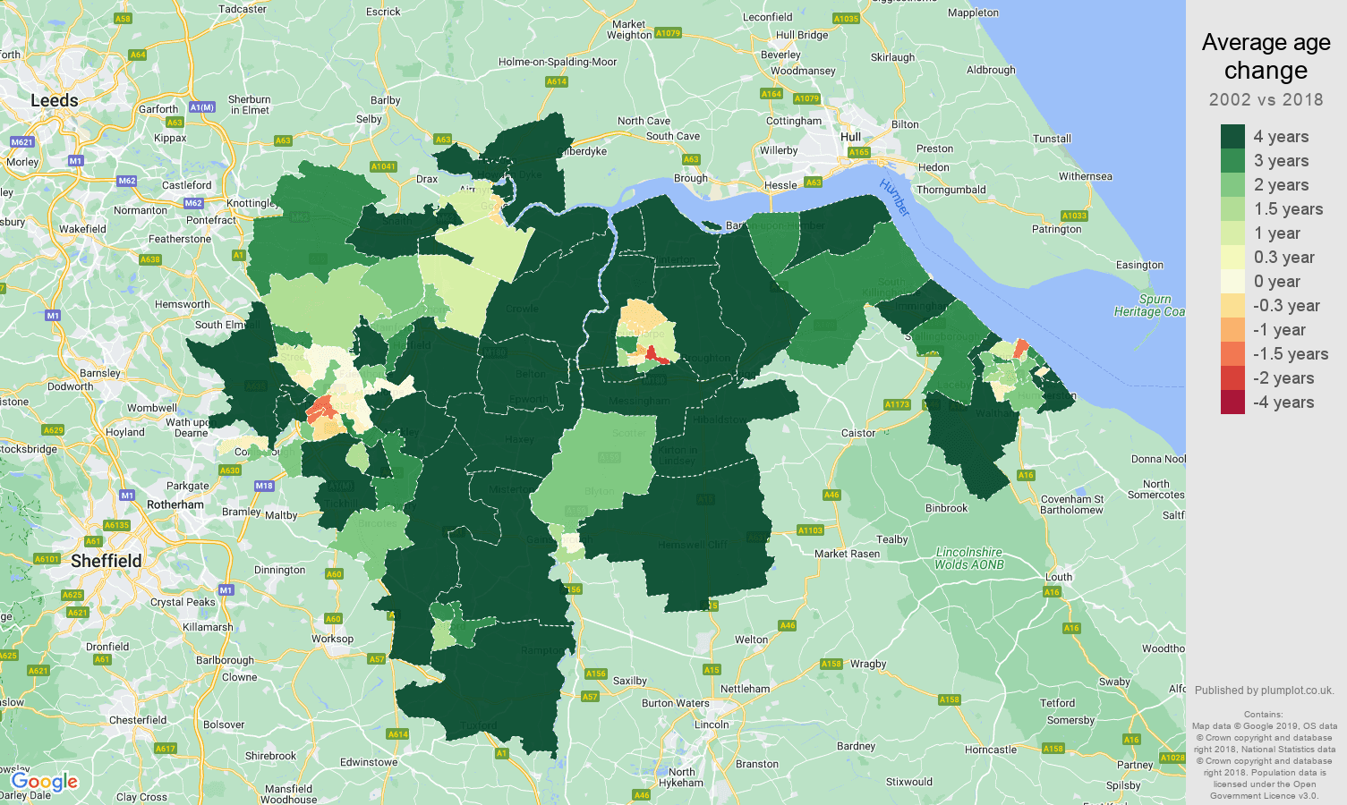 Doncaster average age change map