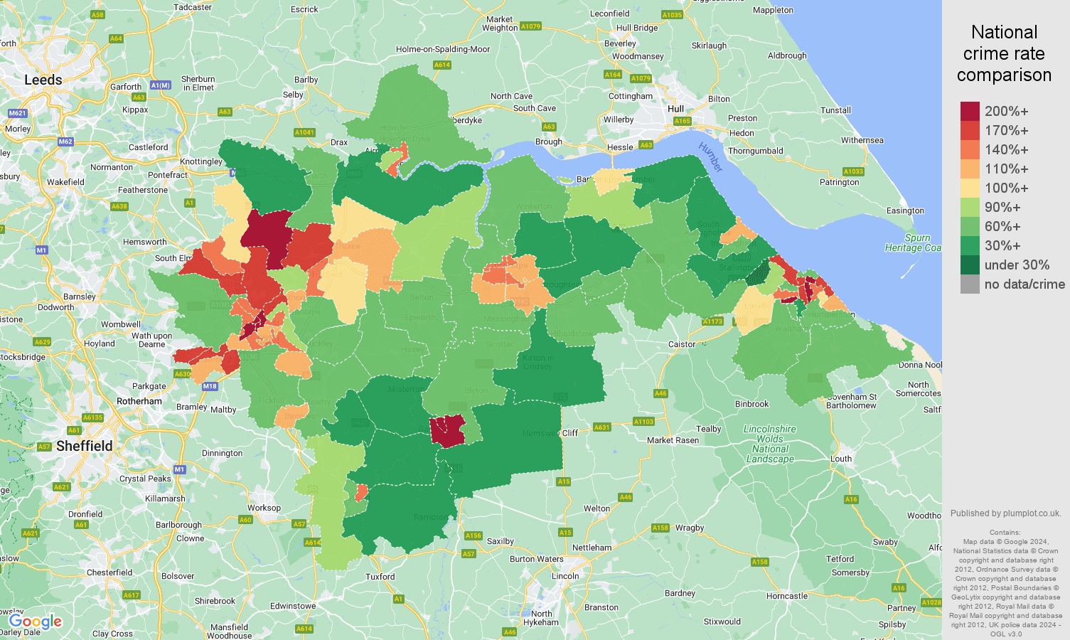 Doncaster crime rate comparison map