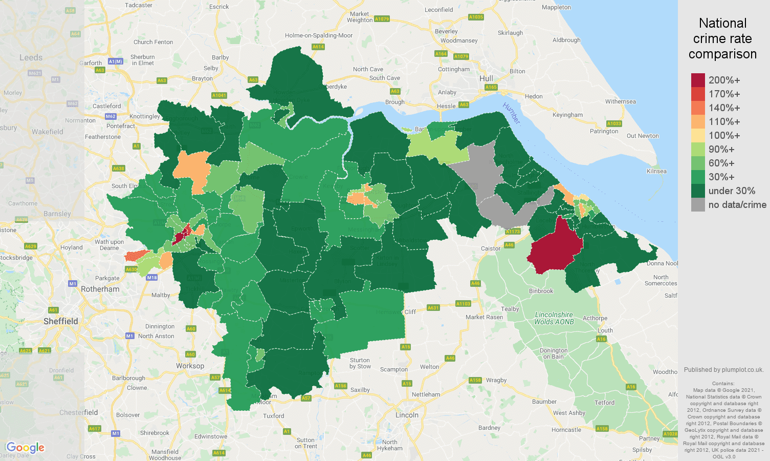 Doncaster drugs crime rate comparison map