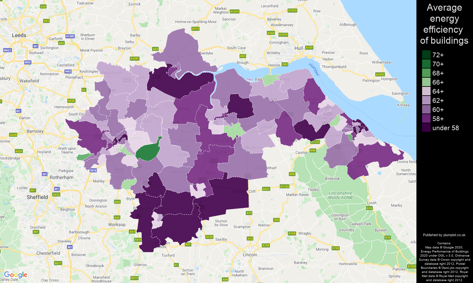 Doncaster map of energy efficiency of houses