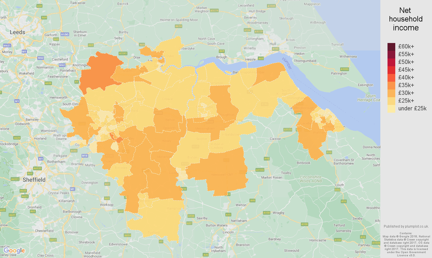 Doncaster net household income map