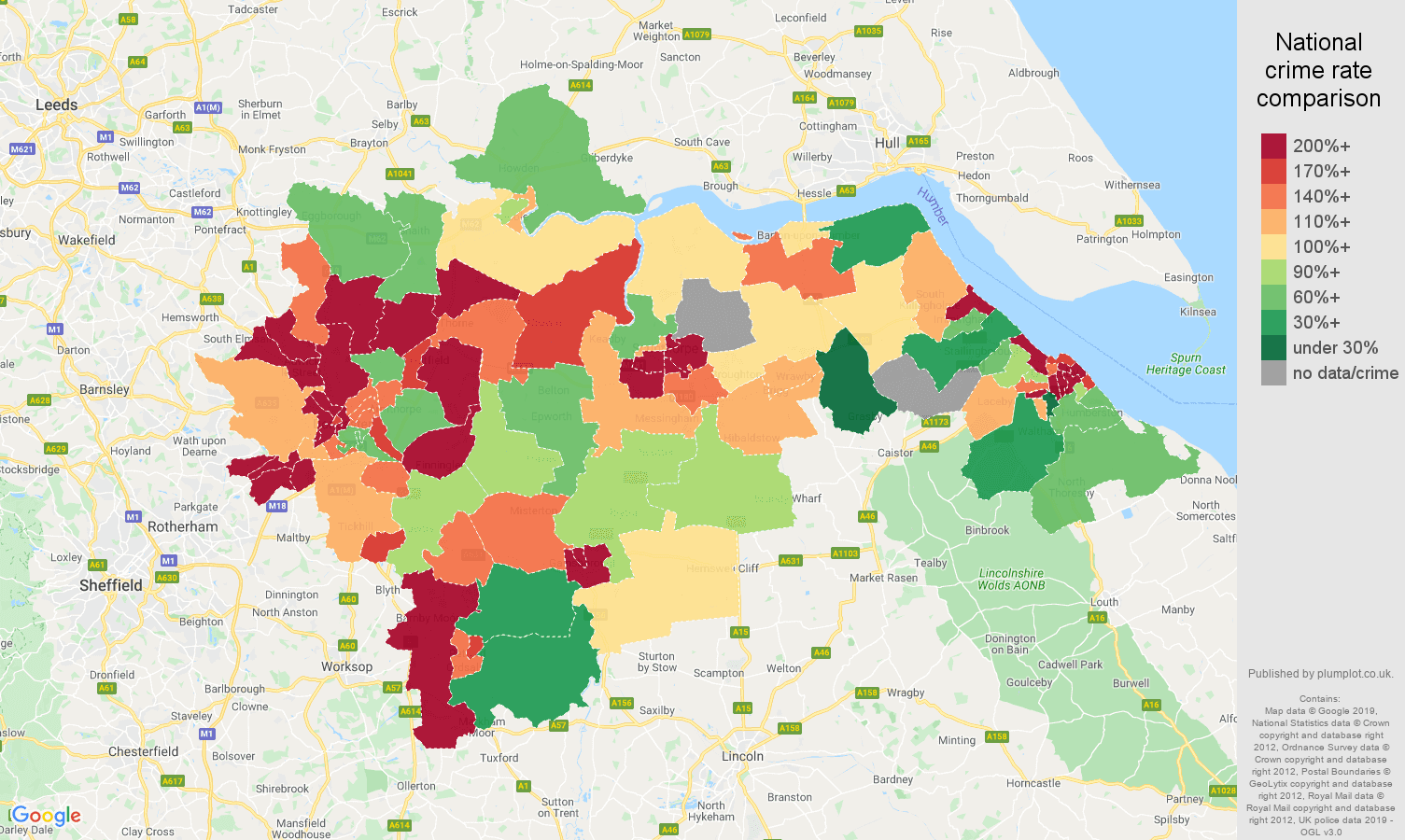 Doncaster other crime rate comparison map