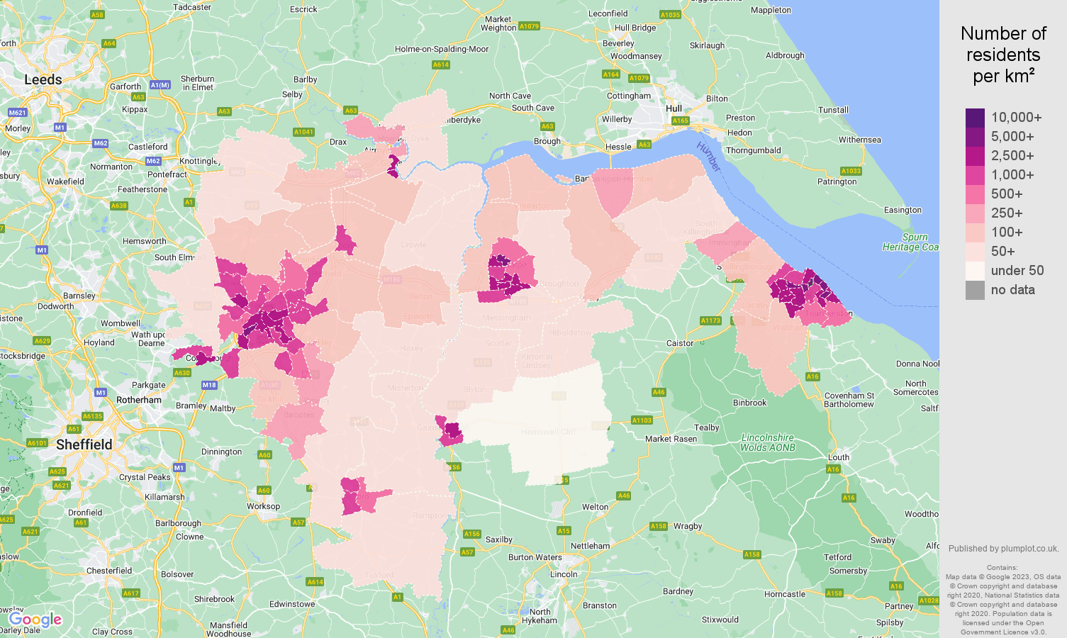 Doncaster population density map