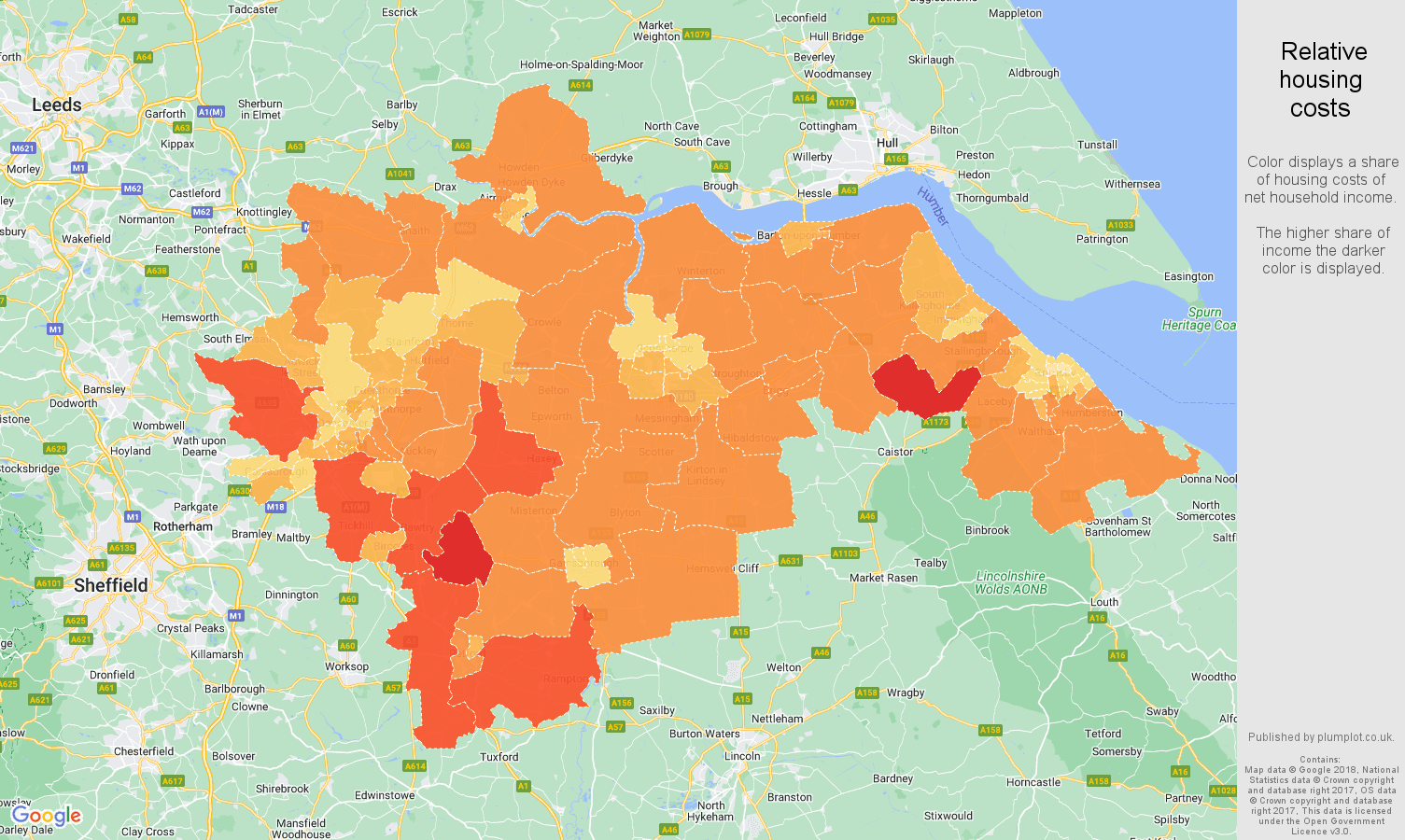 Doncaster relative housing costs map