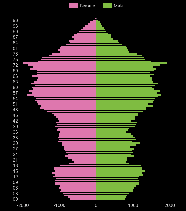 Dorchester population pyramid by year