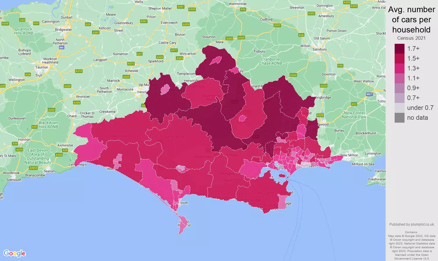 Dorset cars per household map