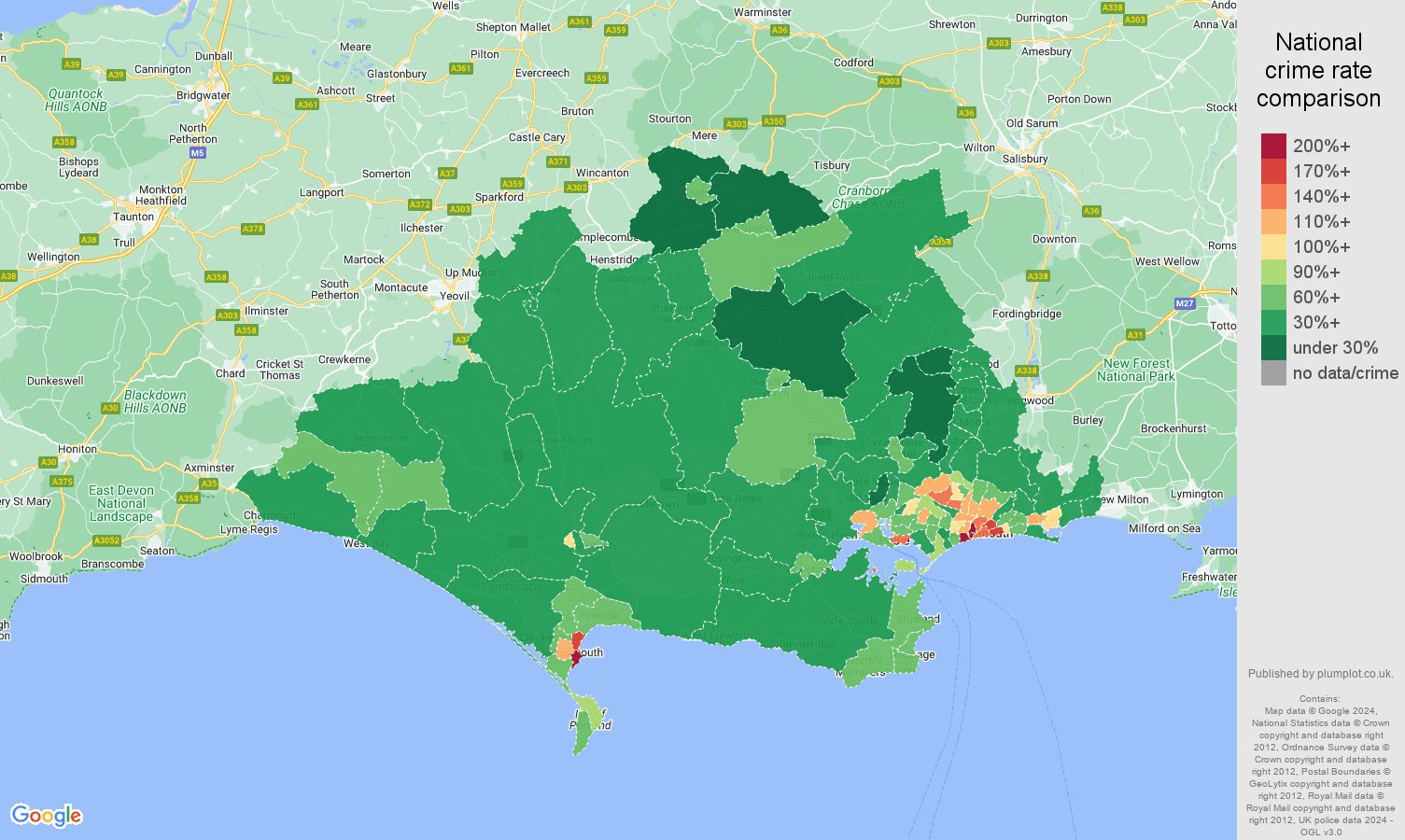 Dorset crime rate comparison map