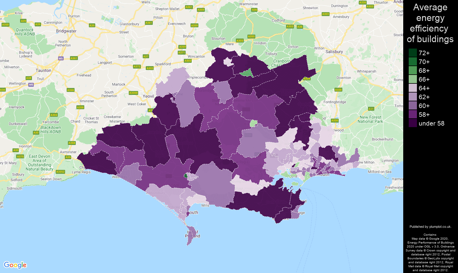 Dorset map of energy efficiency of houses