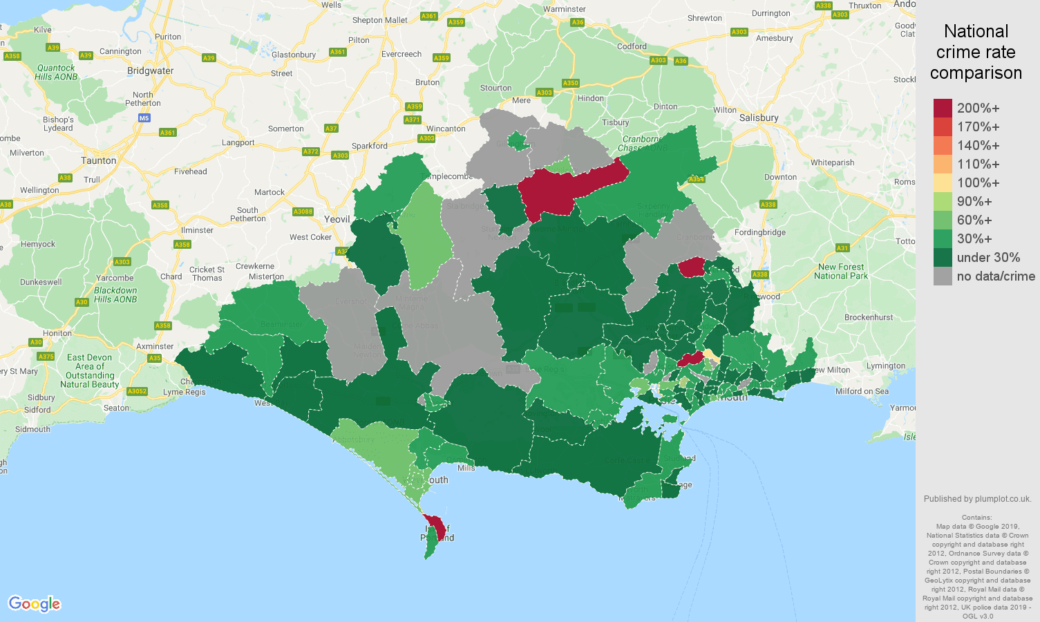 Dorset other crime rate comparison map