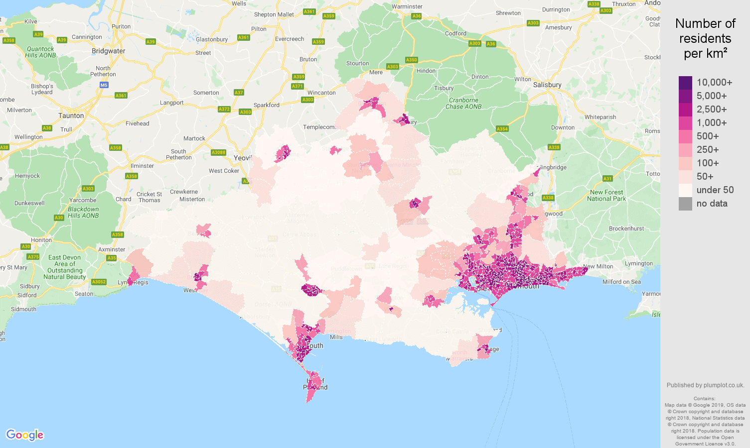 Dorset population density map
