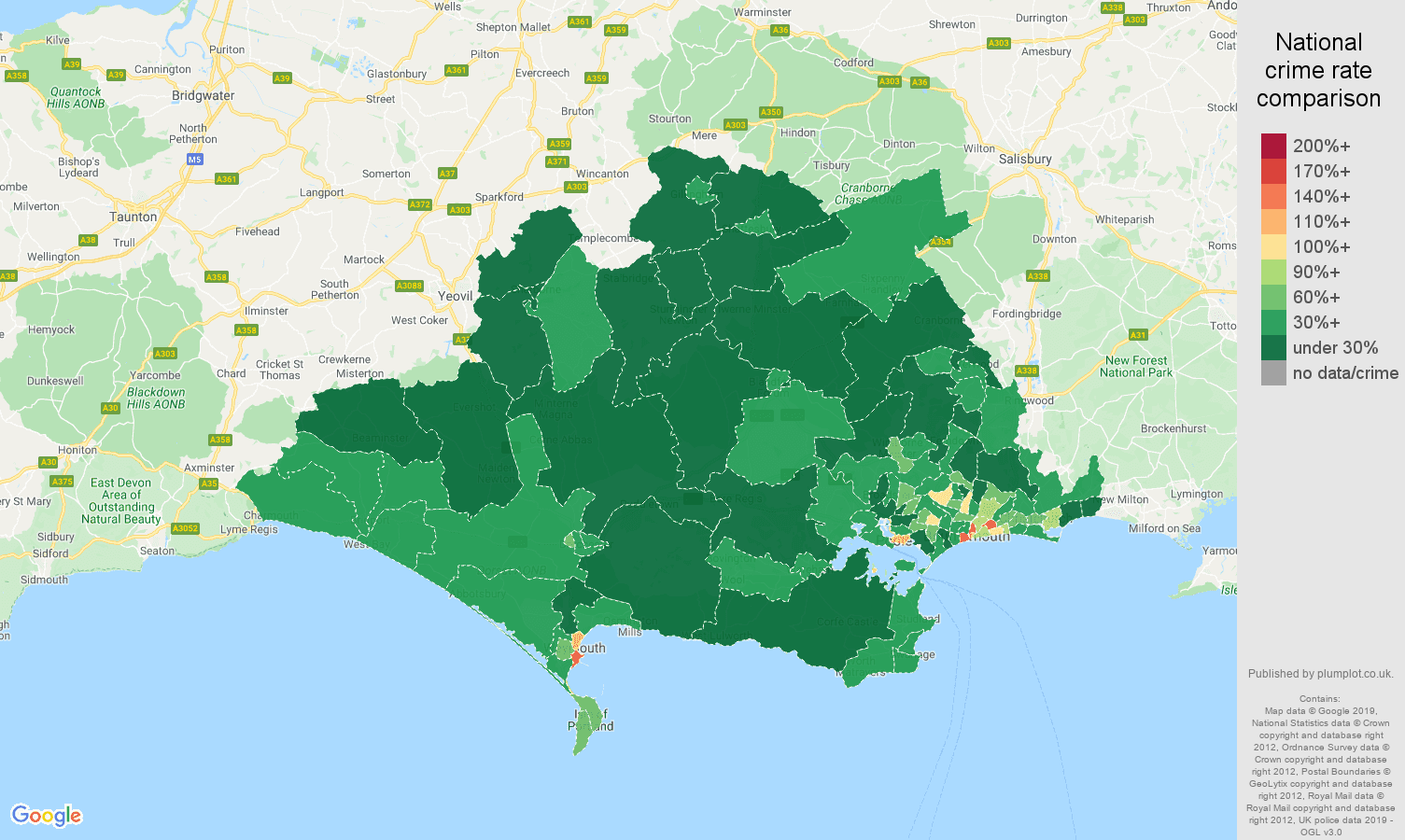 Dorset public order crime rate comparison map