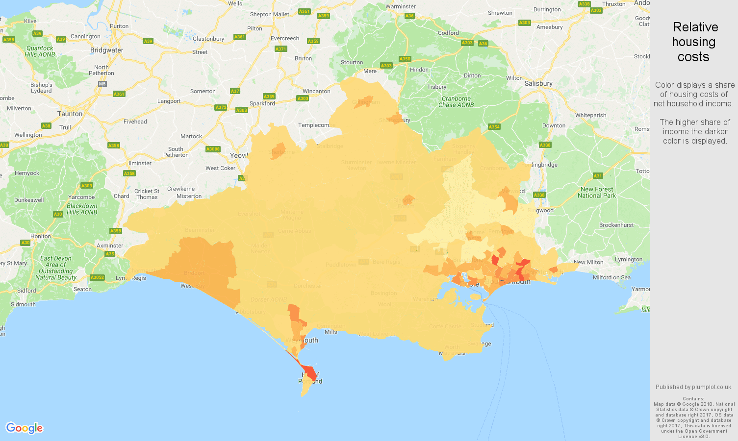 Dorset relative housing costs map