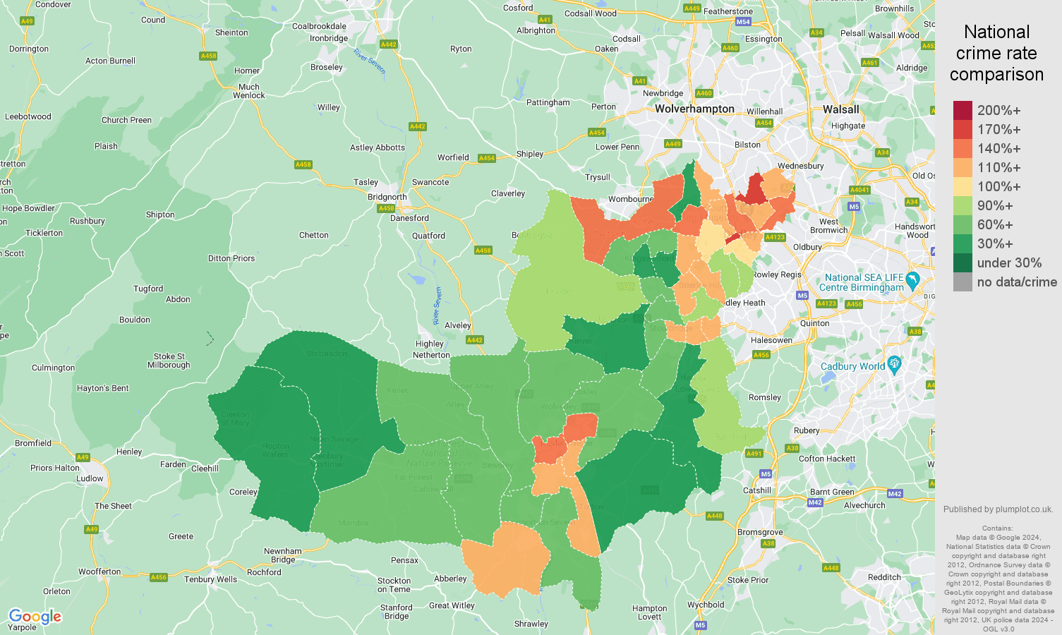 Dudley crime rate comparison map