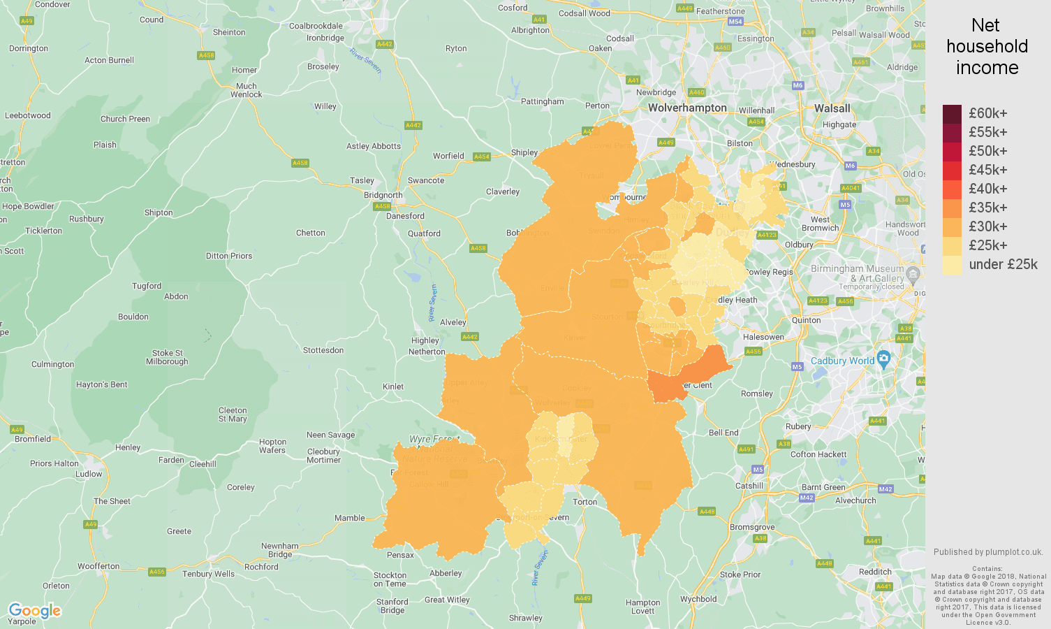 Dudley net household income map